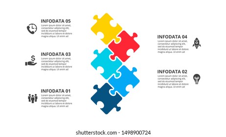 O vetor de quebra- cabeça processa infográficos. Conceito de negócios para gráfico, diagrama, design da Web ou apresentação com 5 opções.