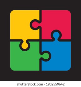 Icono de forma del vector del rompecabezas. Símbolo de la pieza de jigsaw. Silhouette aislada de fondo blanco.