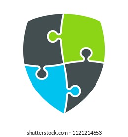 Puzzle vector shield icon, logo. Security, protection icon.