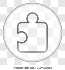 Puzzle vector, simple icon. Flat design. Glass button on transparent grid.ai