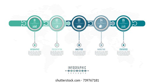 Puzzle vector timeline infographics for chart, diagram, web design, presentation, workflow layout