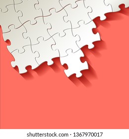 Puzzle vector white in the corner on a Coral color background