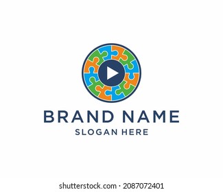 Puzzle video logo, puzzle vector, puzzle, cinema, play, child logo