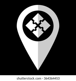 puzzle - white vector icon;  map pointer