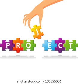 Puzzle with word project. Vector illustration