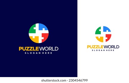 Puzzle world logo designs concept vector, Education puzzle logo, Kids logo symbol