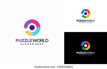 Logo-Design-Konzept für Puzzle-Welt, Vektorgrafik, Logo für das Bildpuzzle, Symbol für Kinder