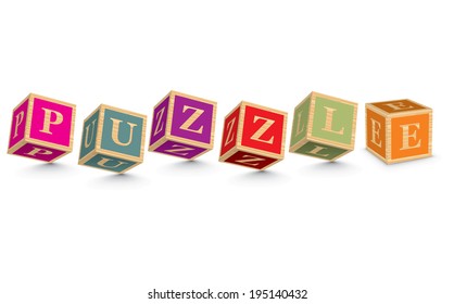 PUZZLE written with alphabet blocks - vector illustration
