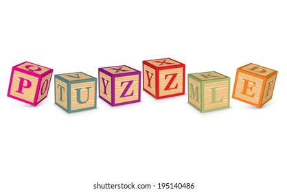 PUZZLE written with alphabet blocks - vector illustration