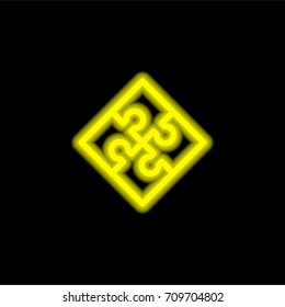 Puzzle yellow glowing neon ui ux icon. Glowing sign logo vector