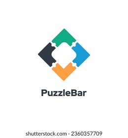 PuzzleBar - Representa una plantilla de diseño de logotipo vectorial de rompecabezas, enfatizando la cooperación empresarial.