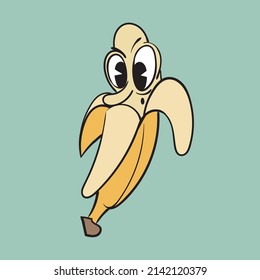 The puzzled banana vintage toons: funny character, vector illustration trendy classic retro cartoon style 30s.