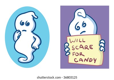 Puzzled and begging Halloween ghosts
