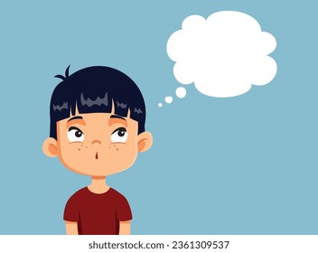 
Puzzled Boy Thinking Feeling Sad Vector Cartoon Illustration. Stressed kid feeling clues wondering what to do 
