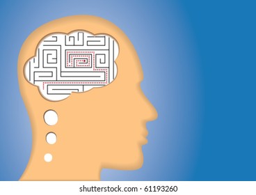 Puzzled Brain/Mind. maze inside of the head. Concept of confusing, lost, solution, etc.