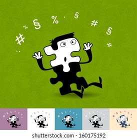 Puzzled. Business cartoon illustration (EPS 10). Animation friendly: the elements ( arms, heads etc) are in the separate layers. Seamless pattern on the background (color can be changed)
