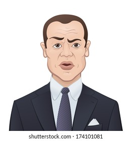 Puzzled Businessman in a Suit and Tie Isolated on White Background - Cartoon Character