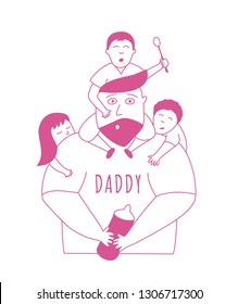 Puzzled dad holding his children