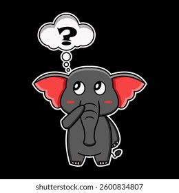 Puzzled Elephant Character in Thought Bubble