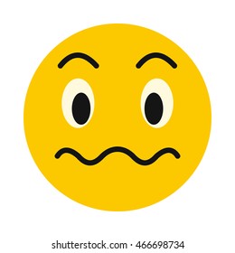 Puzzled emoticon icon in flat style isolated on white background. Facial expressions symbol