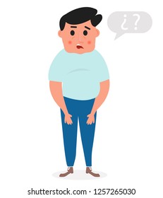 Puzzled fat man. Surprised fat man. Vector illustration on white background.