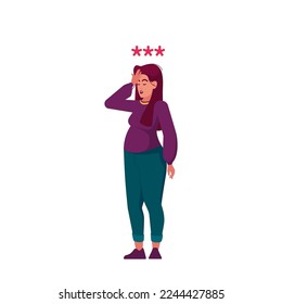 Puzzled Female Character Forgot Password or Important Information Isolated on White Background. Doubtful Woman with Stars over Head, Girl with Memory Problems. Cartoon People Vector Illustration