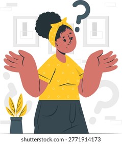 Puzzled female shrugging, having no idea what to do. person feeling doubt, bewilderment, and curiosity.