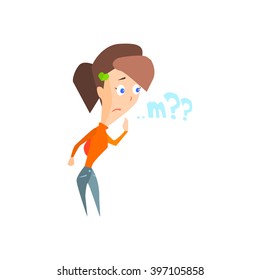 Puzzled Girl Flat Vector Emotion Illustration In Graphic Style Isolated On White Background