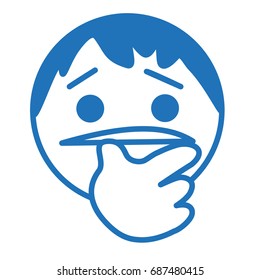 puzzled or indecisive emoji, emoticon w. thinking pose & gesture, simplistic facial expression vector illustration, circle or ball shaped cartoon character drawing, hand drawn linear icon, eps 10