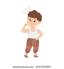 Puzzled Little Boy with Question Mark Scratching His Head Wondering Vector Illustration