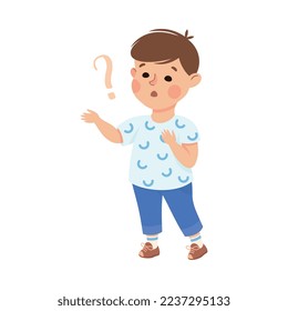 Puzzled Little Boy with Question Mark Scratching His Head Wondering Vector Illustration