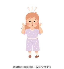 Puzzled Little Girl with Question Mark Scratching Her Head Wondering Vector Illustration