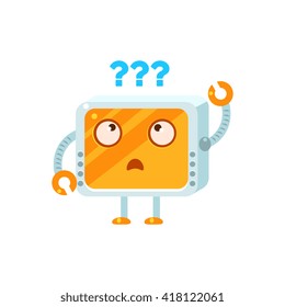 Puzzled Little Robot Emoji Simple Flat Vector Icon In Childish Cute Style Isolated On White Background