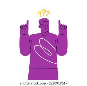 Puzzled man doubting, deciding, setting priorities. Make choice, decision concept. Colorful vector illustration
