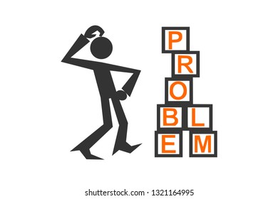 Puzzled Man encounters Problem, Unorganized Boxes, Problem Solving, Kaizen