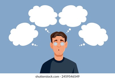 
Puzzled Man Overthinking his Problems Vector Cartoon Character. Stressed guy feeling in doubt and confused
