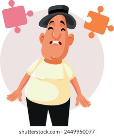 
Puzzled Middle Aged Man Thinking Vector Cartoon illustration. Stressed guy forgetting and feeling concerned about amnesia 
