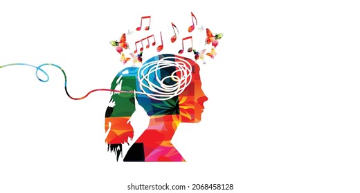 Puzzled mind. Confused thoughts. Mental exercise. Intelligence test. Critical thinking. Brain teaser. Complicated logic questions. Solution finding. Woman's silhouette isolated vector illustration