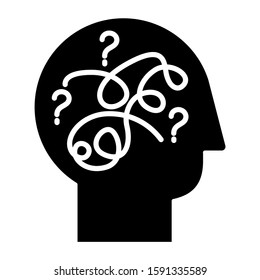 Puzzled Mind Glyph Icon. Mental Exercise. Intelligence Test. Critical Thinking. Brain Teaser. Logic Questions. Solution Finding. Silhouette Symbol. Negative Space. Vector Isolated Illustration