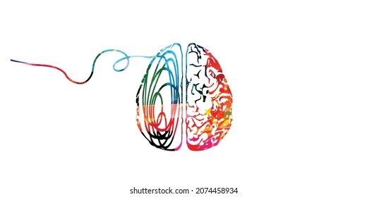 La mente desconcertada. Ejercicio mental y desarrollo. Desafío cognitivo. Problema de memoria. Entrena tu concepto cerebral. Prueba de inteligencia. Concepto de terapia. Ilustración vectorial aislada del cerebro colorido humano