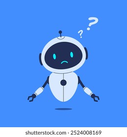 Robô intrigado não tem certeza da resposta. Ilustração vetorial para projetos de temas tecnológicos, conceitos de chatbot e projetos relacionados à IA divertidos