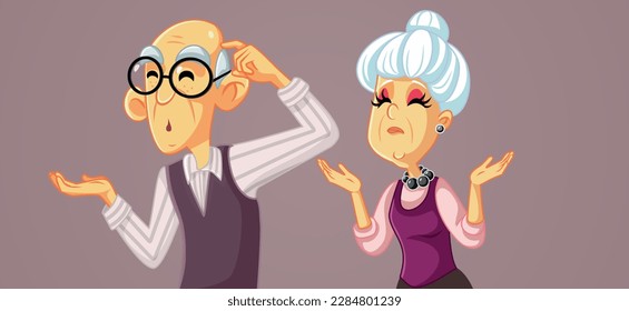 
Puzzled Senior Couple Shrugging Feeling Disoriented Vector Cartoon. Confused older man and woman being puzzled trying to remember 
