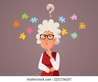 
Puzzled Senior Woman Suffering Memory Loss Vector Illustration
Elderly person suffering from dementia degenerative aging process
