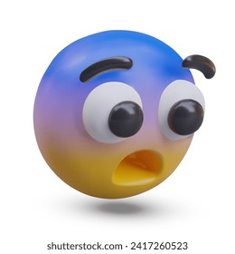 Puzzled, shocked emoticon with open mouth. Face with blue forehead. Scared character. Symbol of human reaction, emotions. Vector model in realistic style