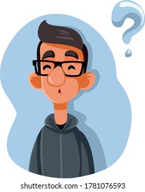 Puzzled Teenager Asking Questions Vector Cartoon. Funny teenager thinking and questioning what he knows
