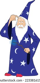 Puzzled Wizard Sorcerer Vector Cartoon