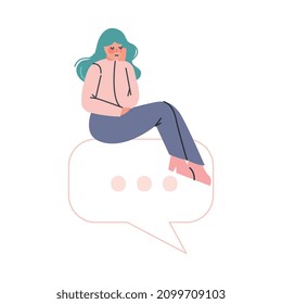 Puzzled Woman Character on Speech Bubble with Three Dots Asking Question Vector Illustration