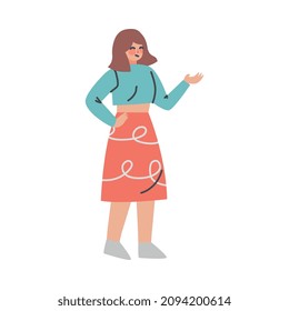 Puzzled Woman Character with Stretched Out Hand Asking Question Vector Illustration
