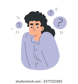 Puzzled Woman with Thoughtful Emotion Showing Facial Expression Vector Illustration