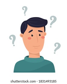 Puzzled young man. Vector illustration in flat cartoon style.